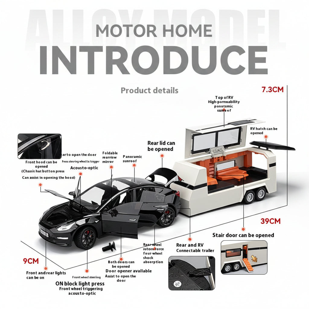 X Die-Cast Car with RV Camper Trailer