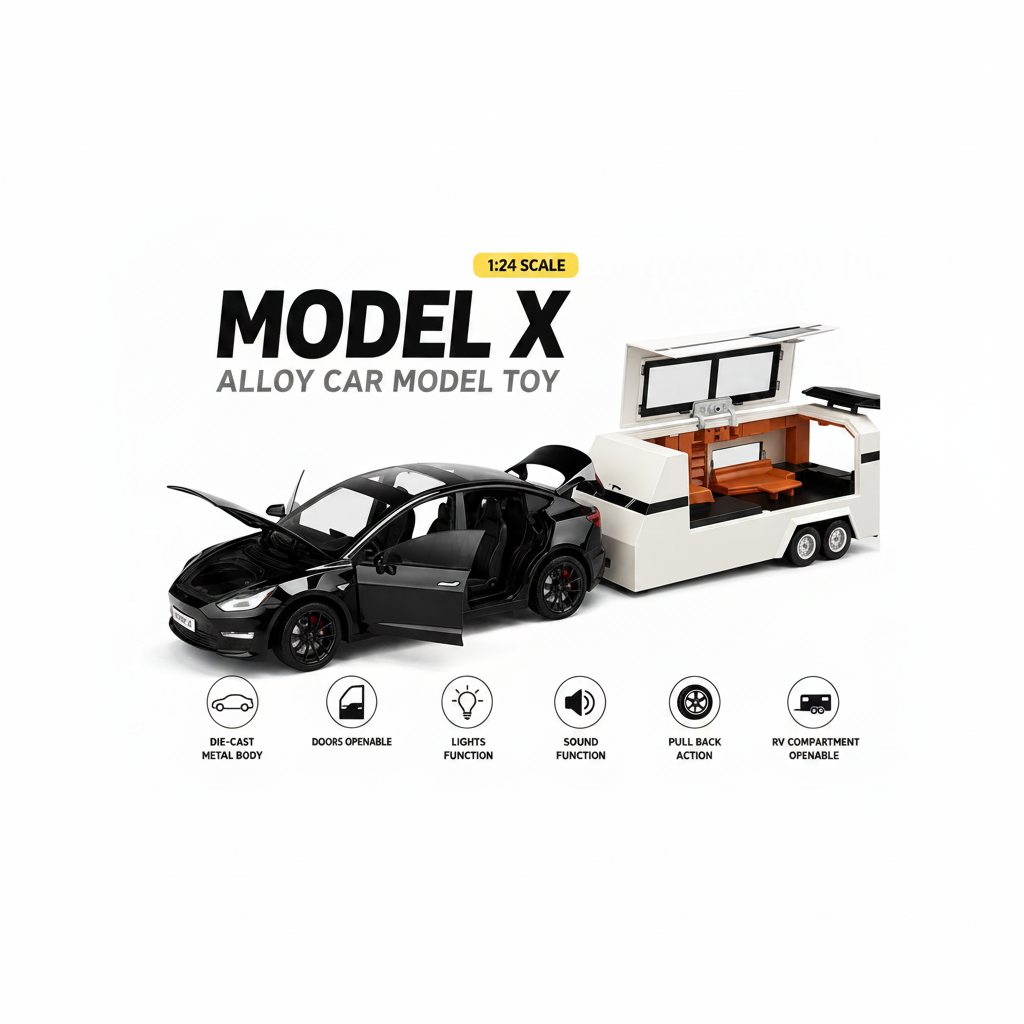 X Die-Cast Car with RV Camper Trailer